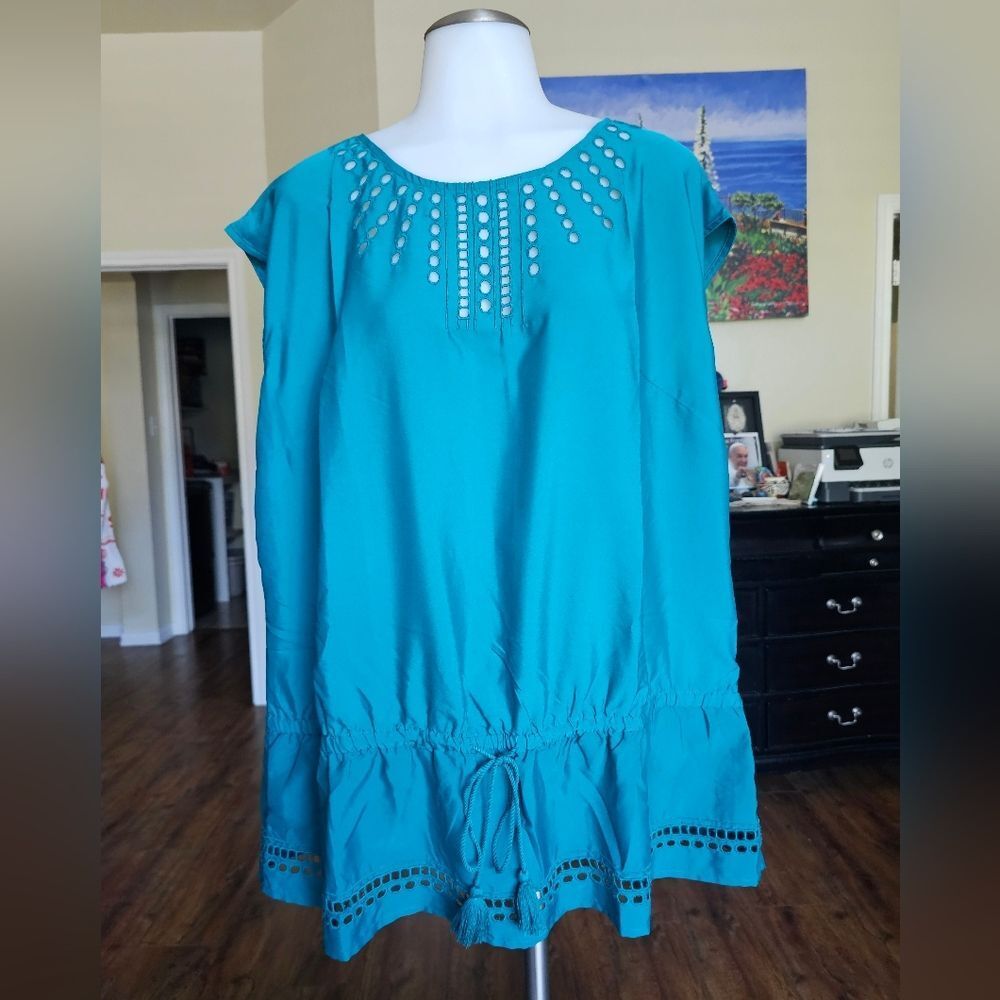 Lane Bryant Turquoise Blouse with Stud Accents
